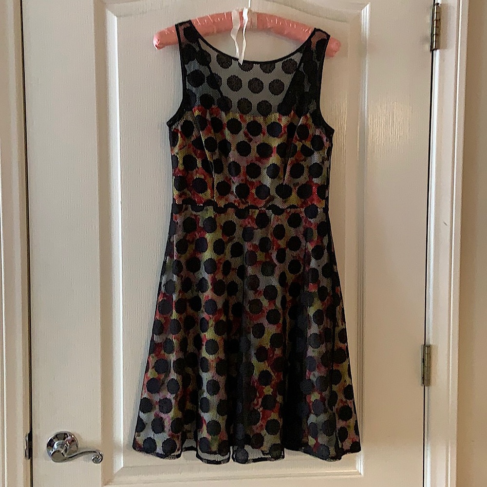 Betsey Johnson fit and flare party dress from Nordstrom. Floral w/black mesh.
